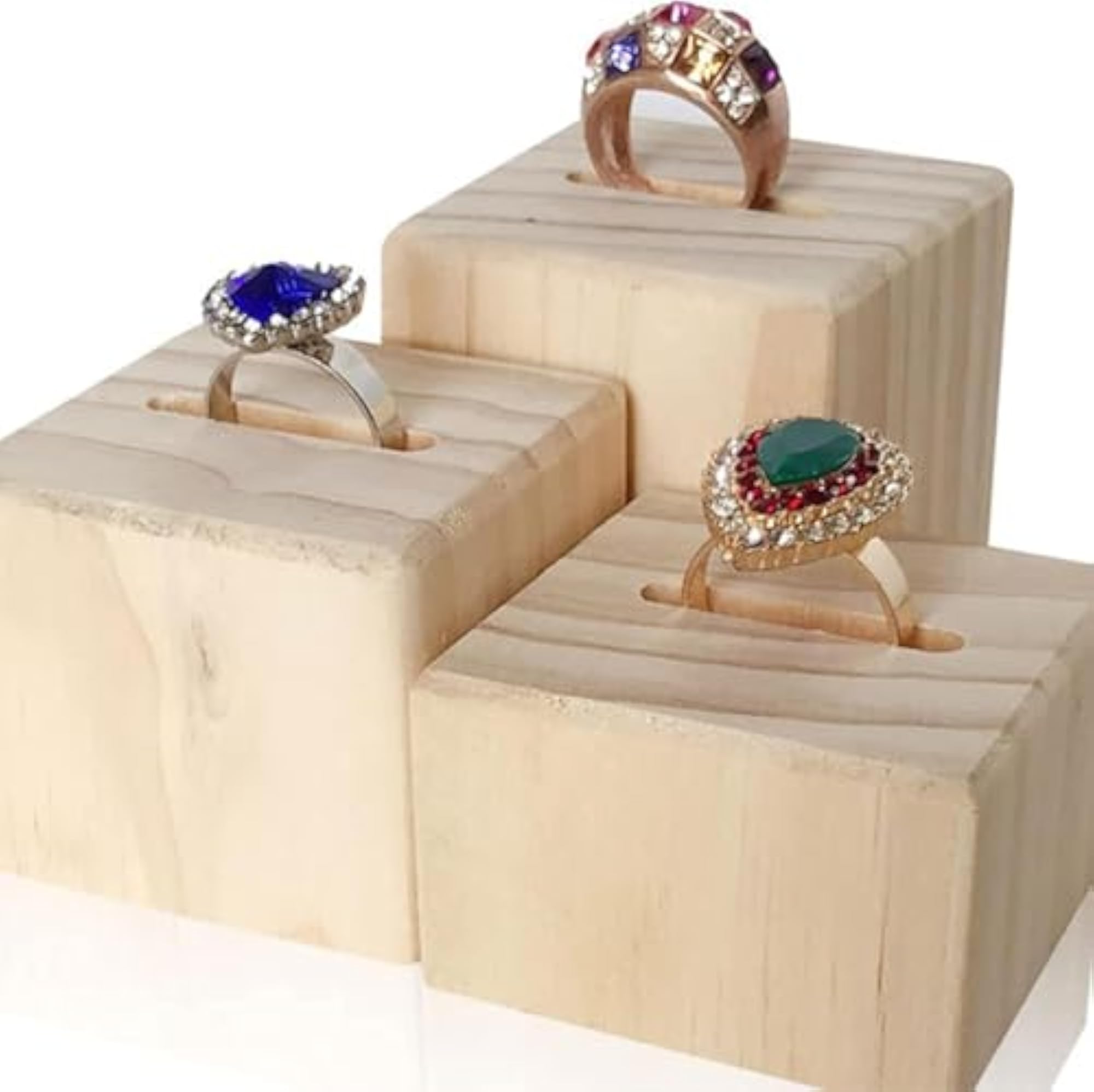 6Pcs Beech Wood Ring Display Rack, Jewelry Stand